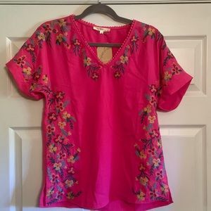 NWT Embroidered Pink Top